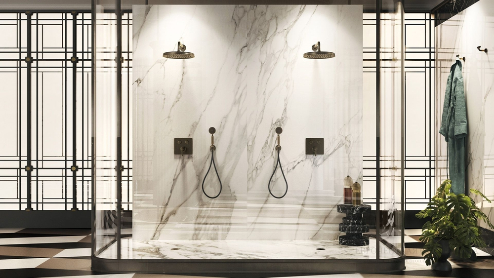 Шланговое подсоединение Gessi Venti20, с держателем ручной лейки и выводом воды, цвет Brushed Brass PVD