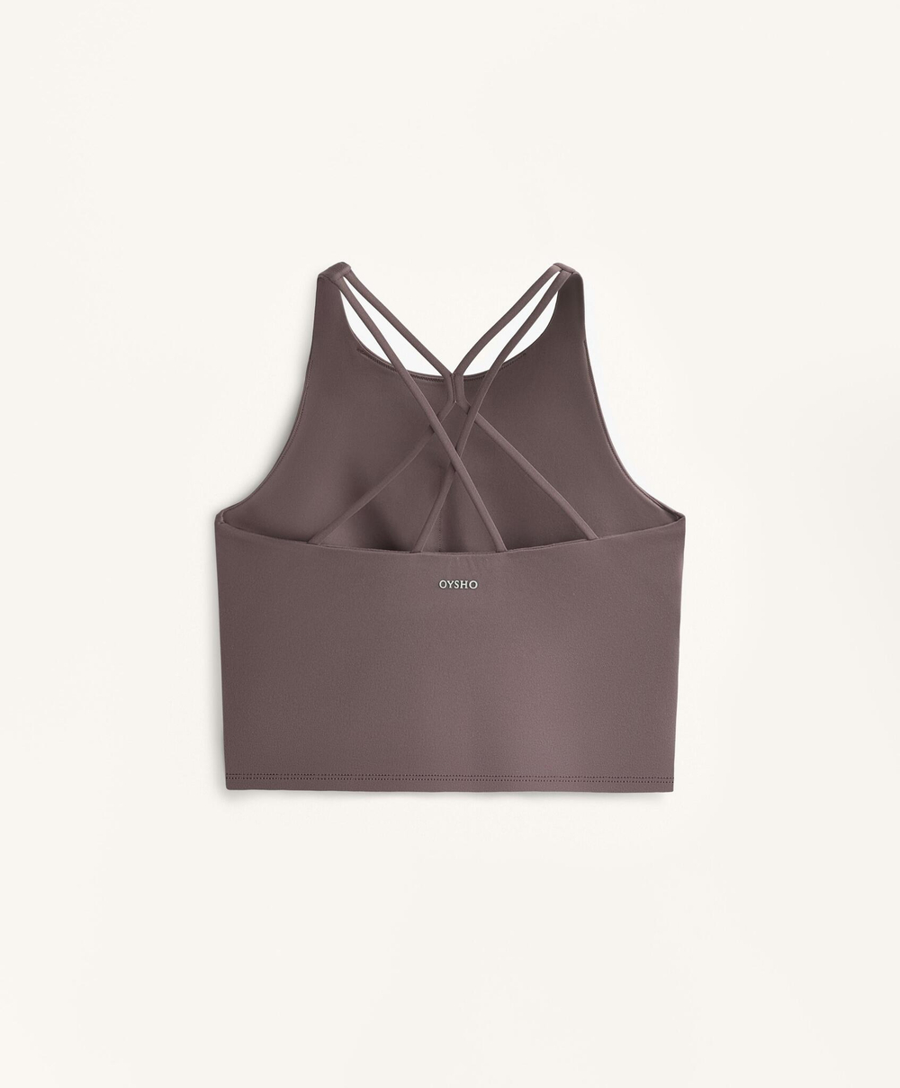 Oysho Майка Comfortlux с чашками и полосками на спине, серо-фиолетовый