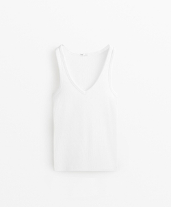 Oysho Топ без рукавов с V-образным вырезом из хлопка и модала, белый