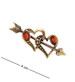 AM-3617 Брошь «Стрела Амура» (латунь, янтарь)