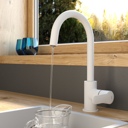 Смеситель для кухни с каналом для фильтрованной воды, белый матовый, Cuba, IDDIS, CUBWTFJi05