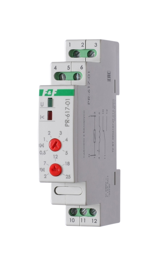 Реле контроля тока PR-617-01 230В 16А 1Z IP20 (диапазон контроля тока 0.5-5А) с задержкой отключения