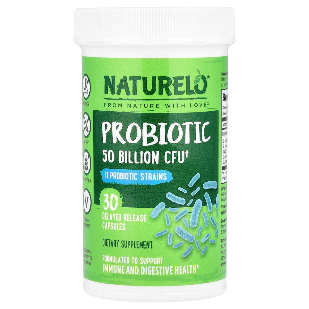 NATURELO, пробиотик, 50 млрд КОЕ, 30 капсул с отсроченным высвобождением