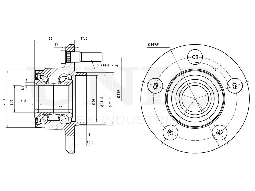 Ступица передняя (с ABS) UNIO HUB-20150
