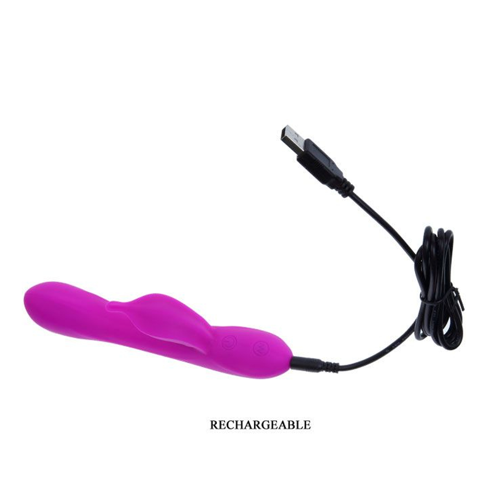 Лиловый вибратор Yves с клиторальным отростком - 17 см. (Цвет: лиловый)