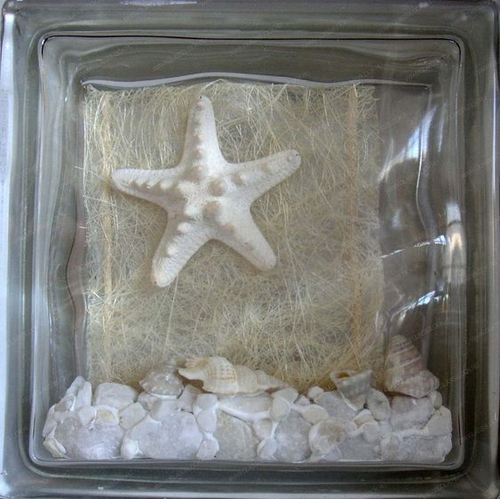 Стеклоблок декоративный Морские звезды МТ-021-А  19x19x8 см.