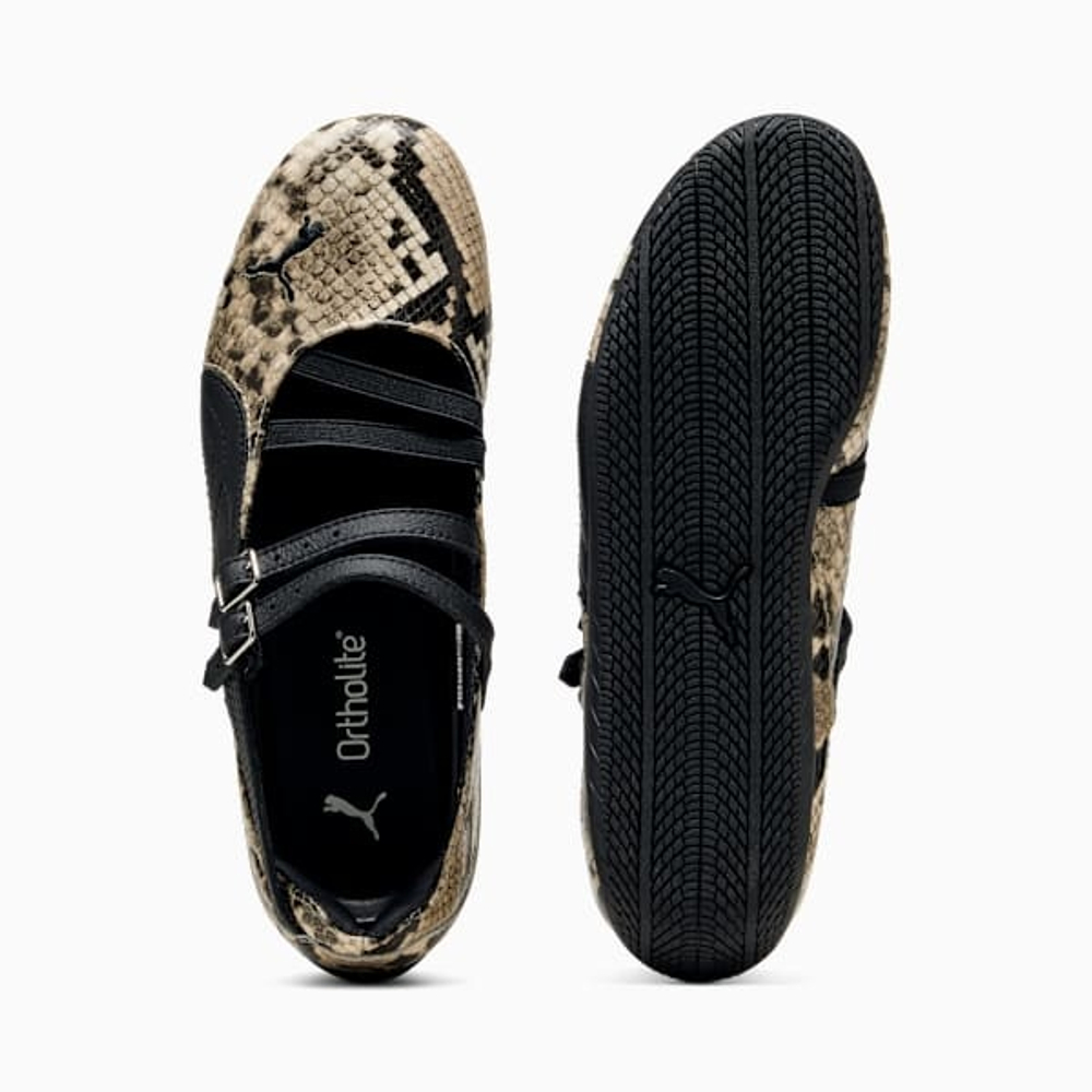 PUMA Женские кроссовки-балетки Speedcat со змеиным принтом, бежевый/черный