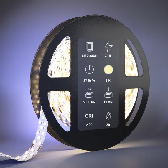 Светодиодная лента Ультра 24В 2835 27Вт/м 3000К 5м IP 20 201114 Led Strip 201114