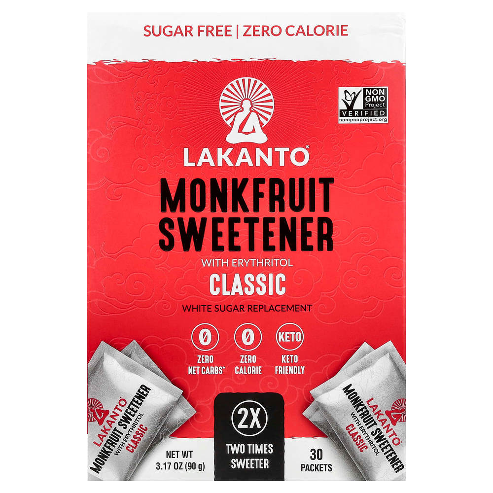 Lakanto, подсластитель из архата с эритритолом, классический, 30 пакетиков, 90 г (3,17 унции)