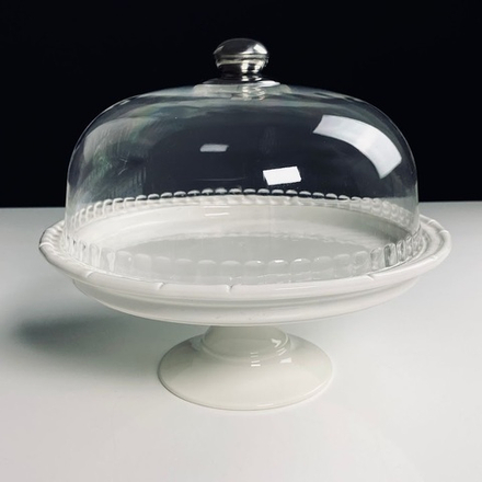 Lenardi 140-179 Тортовница 30см на ножке с крышкой BAMBOO в под.уп.(х6)Фарфор