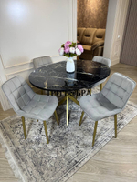 Круглый раздвижной стол "Черный мрамор", и стулья "Бостон" серый