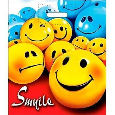 Пакет с прорубной ручкой ПВД 40х47 (45 мкм) "Смайлики" (50/500 шт.) Интерпак