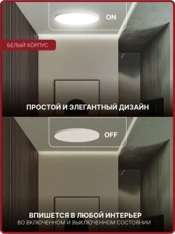 Люстра потолочная светодиодная 24 Вт / светильник накладной для кухни, спальни, зала, гостиной комнаты, детской, прихожей, гаража / настенный круглый