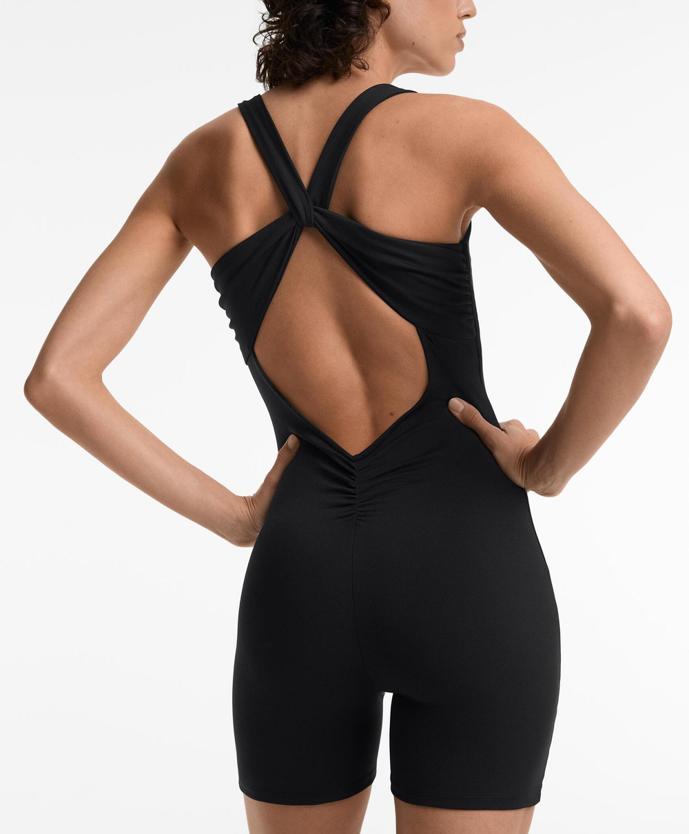 Oysho Короткий комбинезон Comfortlux со скрещенной спиной, черный