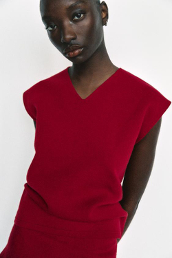 ZARA ТОП С РАЗРЕЗАМИ, ТЕМНО-РОЗОВЫЙ