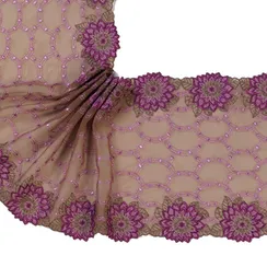 Вышивка на сетке эластичная кофе/цветы 22 см