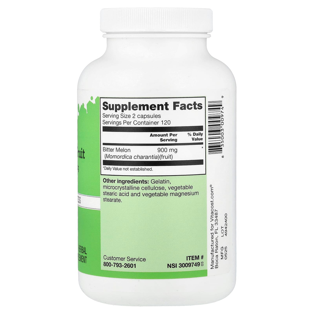 Vitacost, плоды горькой дыни, 240 капсул (450 мг в 1 капсуле)