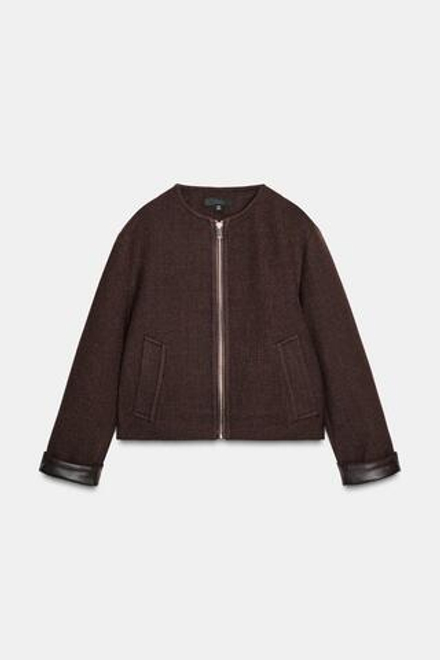 ZARA МЯГКАЯ КУРТКА С ОТДЕЛКОЙ ПОД КОЖУ, КОРИЧНЕВЫЙ