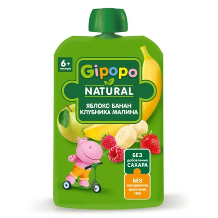 Пюре фруктовое Gipopo Яблоко-банан-клубника-малина 6+ 90 гр