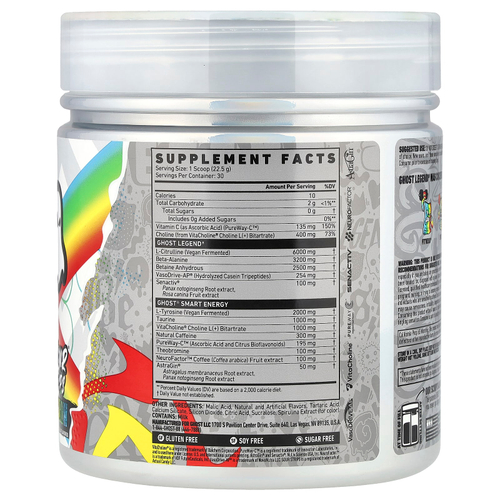 Ghost, Legend® Pre-Workout, Sour Strips® Rainbow, 675 г (23,8 унции)