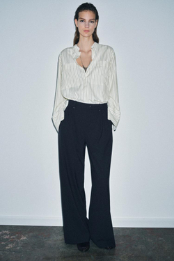 ZARA БРЮКИ WIDE LEG С ЗАЩИПАМИ — ZW COLLECTION, МОРСКОЙ СИНИЙ