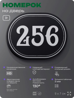 Номерок на дверь квартиры 256, для кабинета, офиса, шильдик 9 х 7 см, черный, Айдентика Технолоджи