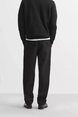 ZARA БРЮКИ ИЗ ХЛОПКА И ШЕРСТИ, ЧЕРНЫЙ