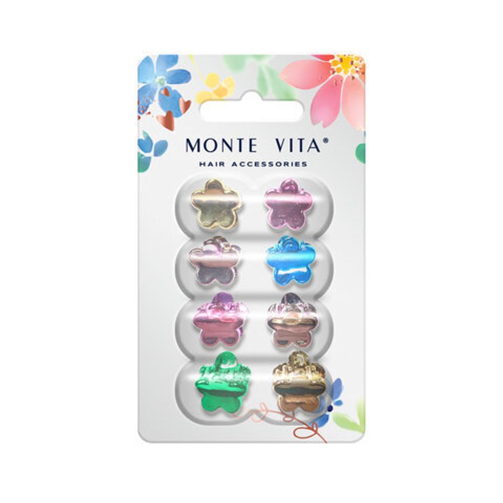 Крабы для волос НАБОР 8 шт., 1 см, зеркальный, MONTE VITA, 457030