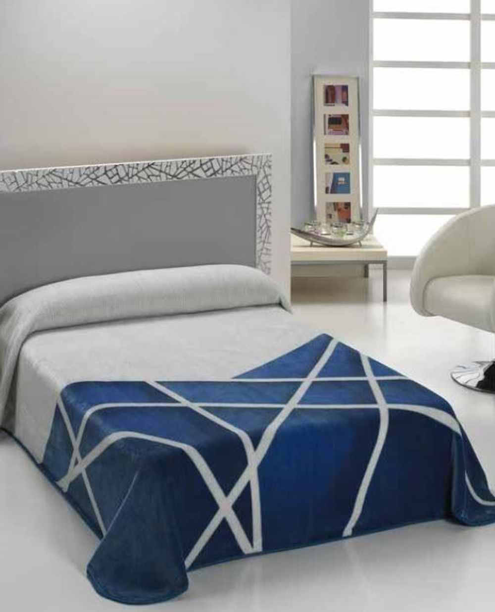 Плед 220x240 Mora Harmony B42 05 azul-blue натуральный-голубой