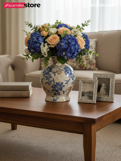 Ваза для цветов 22 см. керамическая с цветочным рисунком