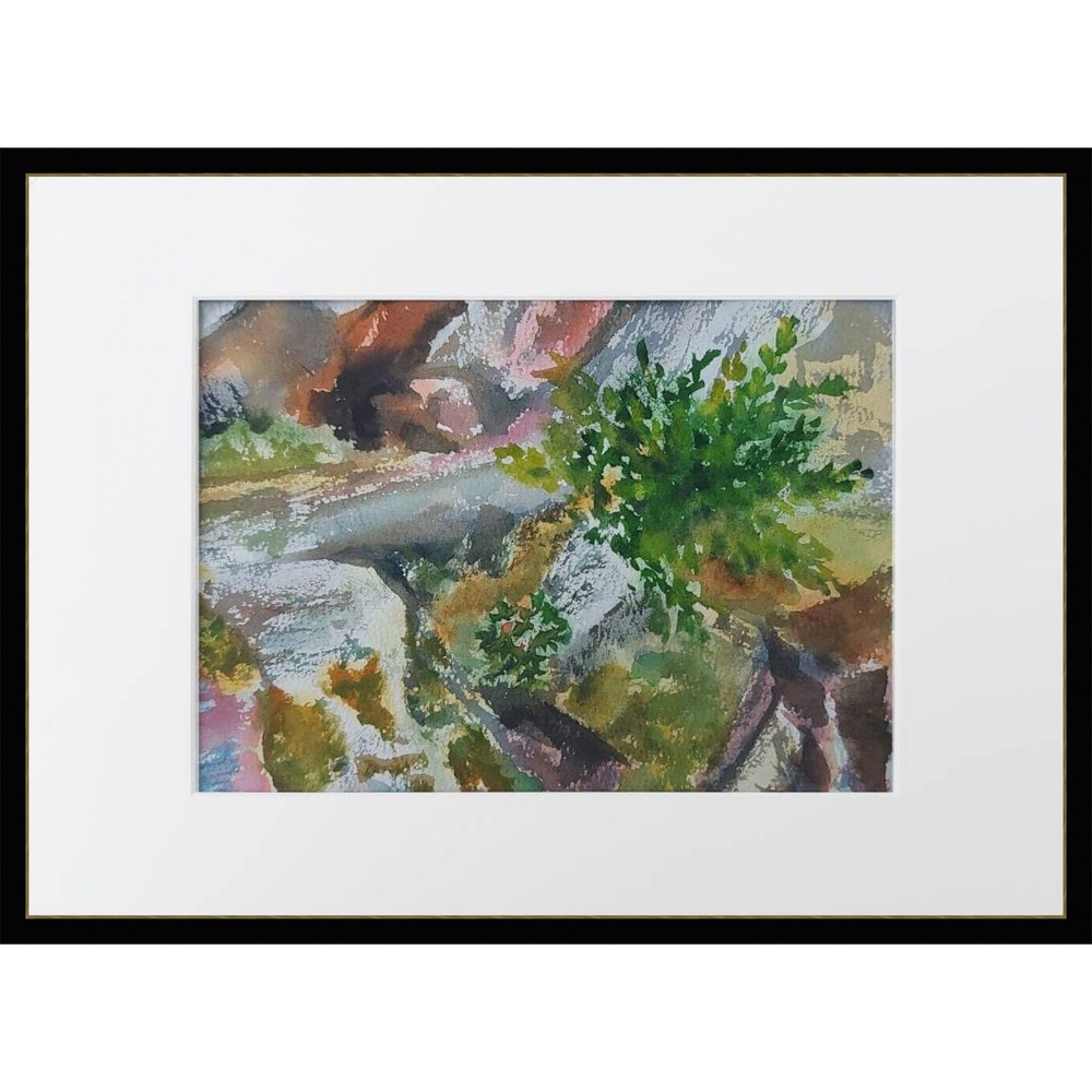 Картина авторская акварельная в паспарту 21х30 см на стену для интерьера "Берег Ладоги"