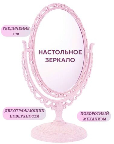Зеркало косметическое овальное розовое, малое