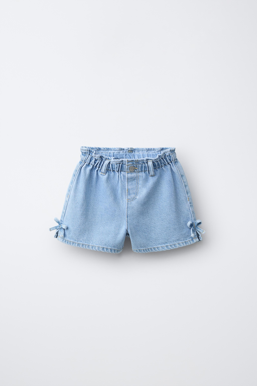 ZARA ДЖИНСОВЫЕ ШОРТЫ С БАНТИКАМИ, ВЫЦВЕТШИЙ СИНИЙ