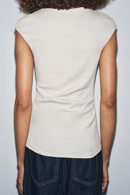 ZARA ТОП В РУБЧИК СО СБОРКАМИ, ЭКРЮ