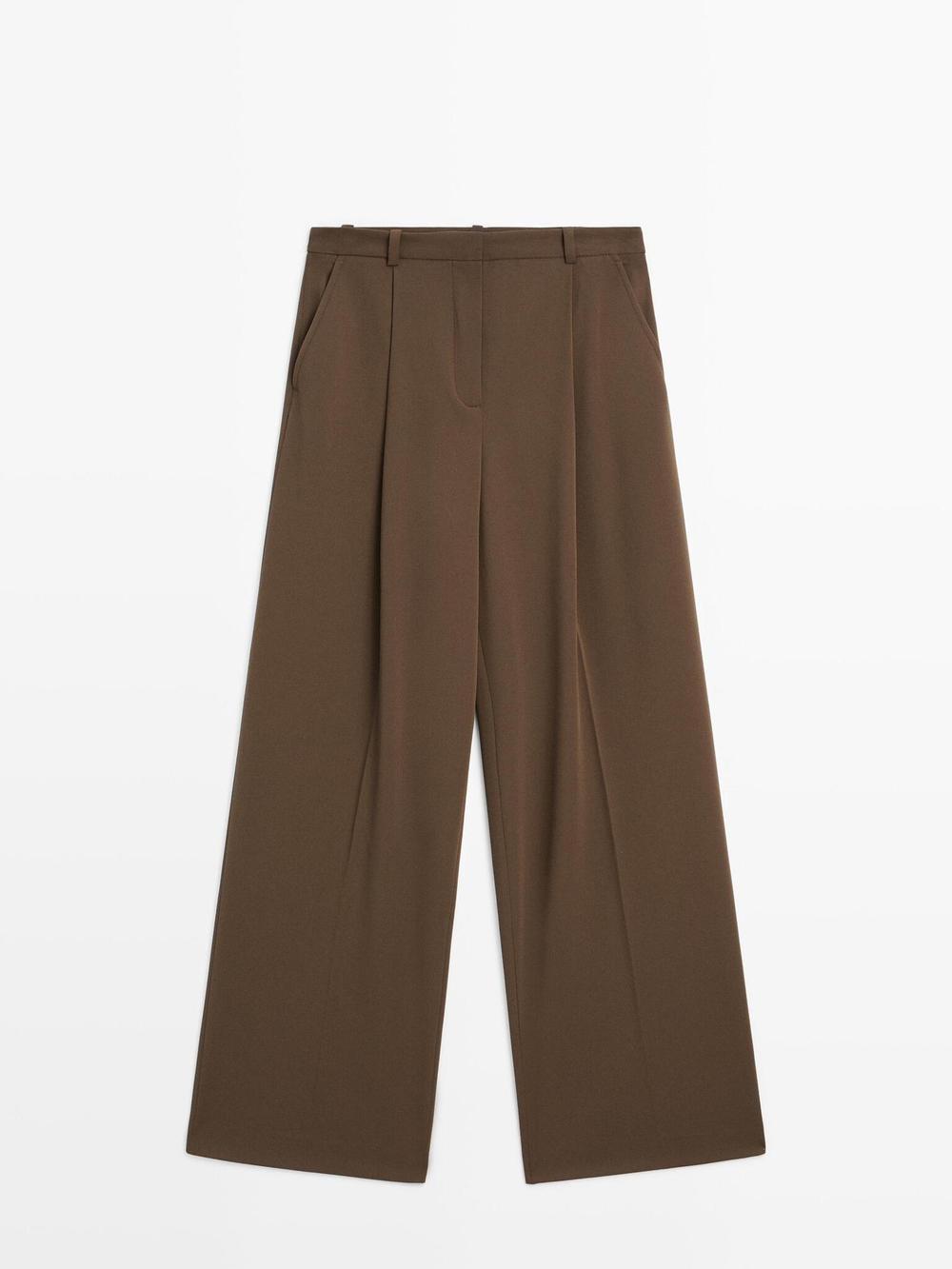 Massimo Dutti Брюки с широкими штанинами и защипами, коричневый