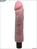 Телесный вибратор из ультраскин с точками по всей длине - 24 см. (Цвет: телесный)