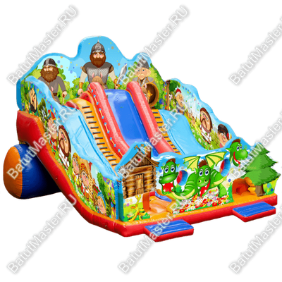 Большой надувной батут-горка "Сказочные богатыри" 13*8*10 м