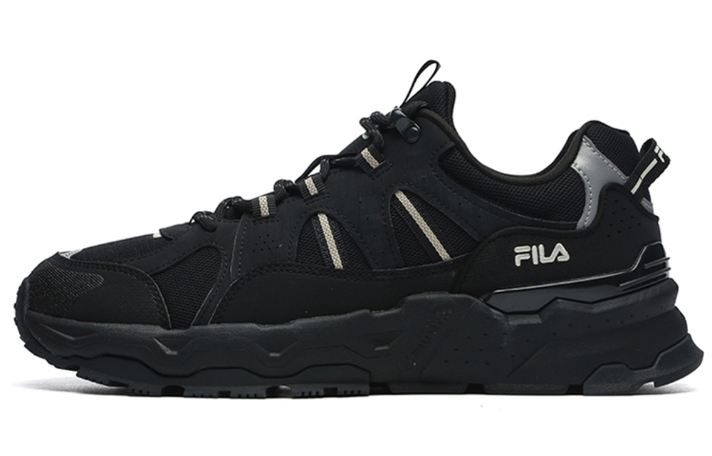 FILA Trek 1S fabric synthetic leather casual wear-resistant lightweight low-top daddy shoes men's black and gray