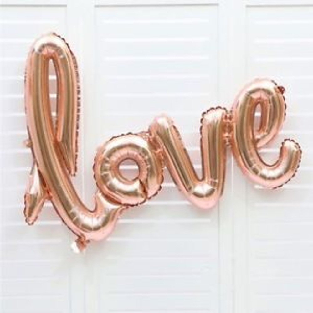 Фольгированный шар (41''/104 см) Фигура, Надпись "Love", Розовое Золото