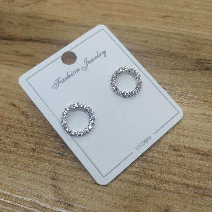 Серьги-гвоздики Круг контур стразинки металл серебристый