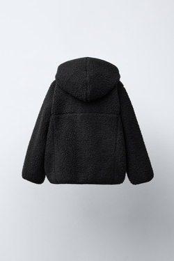 ZARA КУРТКА ИЗ ИСКУССТВЕННОЙ ОВЧИНЫ С КАПЮШОНОМ, ТЕМНЫЙ АНТРАЦИТ