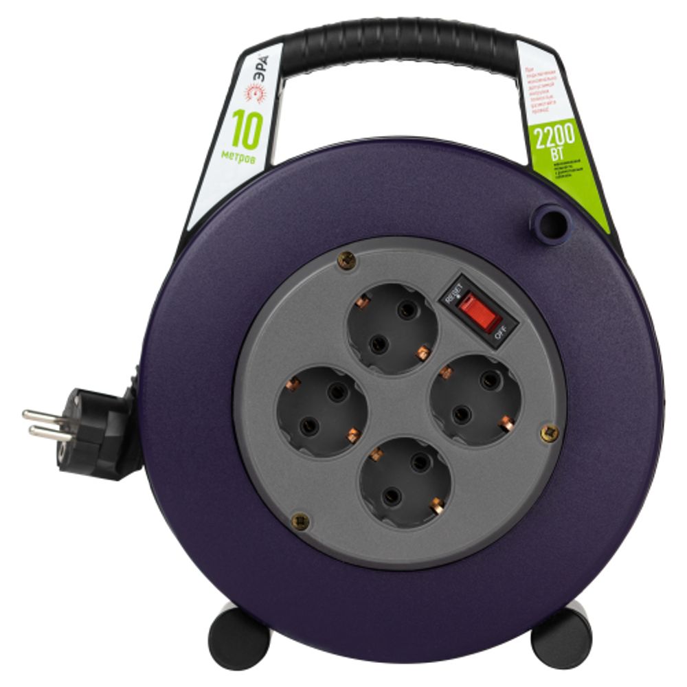 Удлинитель силовой ЭРА BPx-4e-3x1-10m в закрытом корпусе с заземлением с выключателем 4 розетки 10м ПВС 3x1мм2 10А | Силовые удлинители