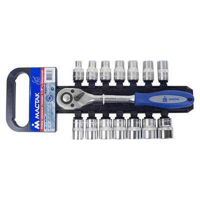 МАСТАК (0-4015H) Набор торцевых головок с трещоткой 1/2", 6-гранные, 8-24 мм, 15 предметов