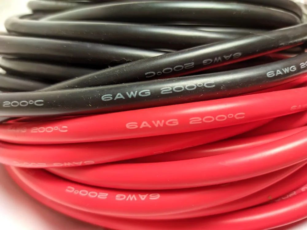 Силиконовый медный провод 6 AWG (красный + черный по 1 метру)