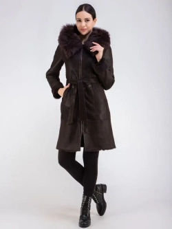 Дубленка женская натуральная с капюшоном длинная Турция
