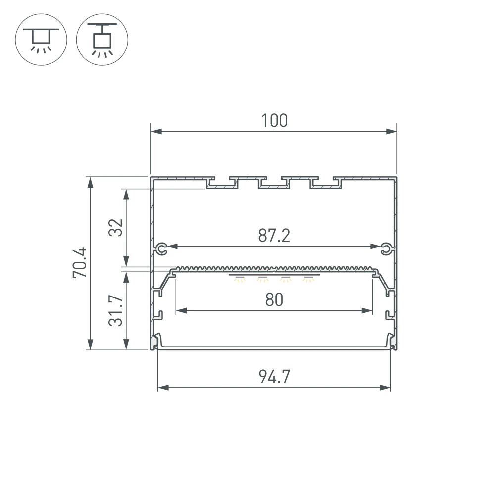 Профиль POWER-W100H70-2000 ANOD (Arlight, Алюминий) 049944