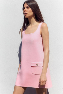 ZARA ТРИКОТАЖНОЕ ПЛАТЬЕ МИНИ, РОЗОВЫЙ