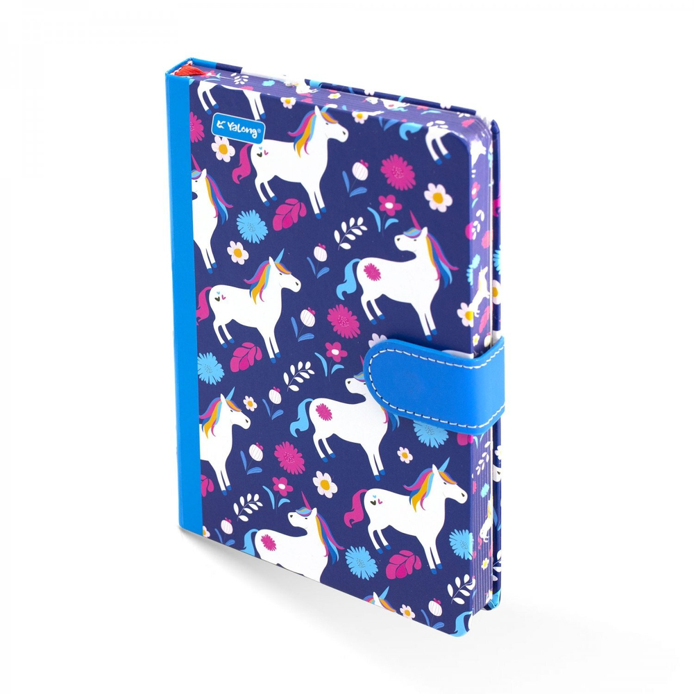 Записная книжка, А5, Yalong, 7БЦ, матовая ламинация, ляссе, клапан на магните, клетка, цветной срез, 140 л., "Паттерн единороги", ассорти