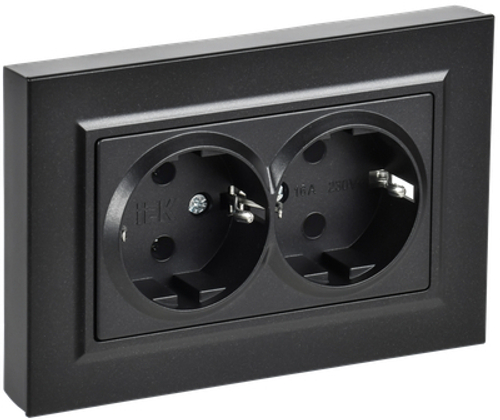BRITE Розетка 2-местная с заземлением без защитных шторок плоская 16А в сборе РСПл12-3-БрЧ черный IEK