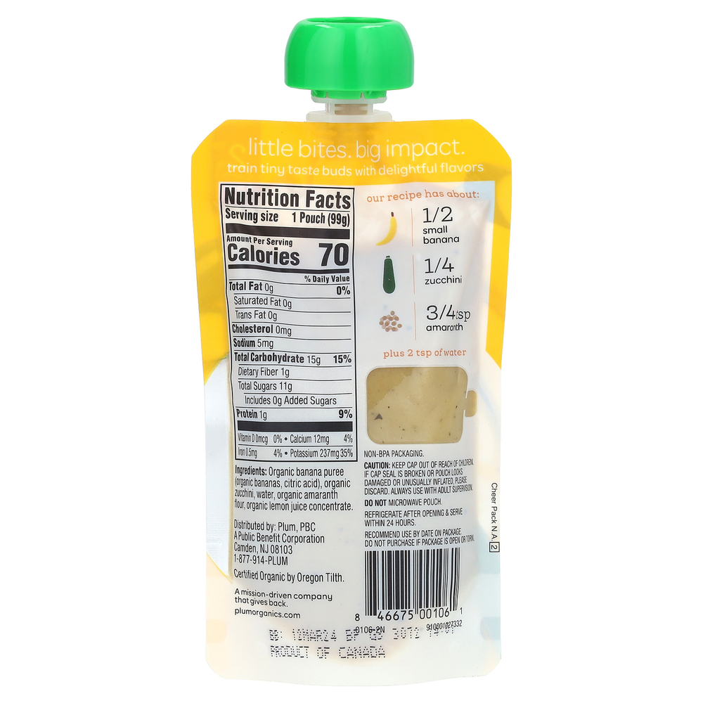 Plum Organics, органическое детское питание, этап 2, банан, цуккини и амарант, 99 г (3,5 унции)